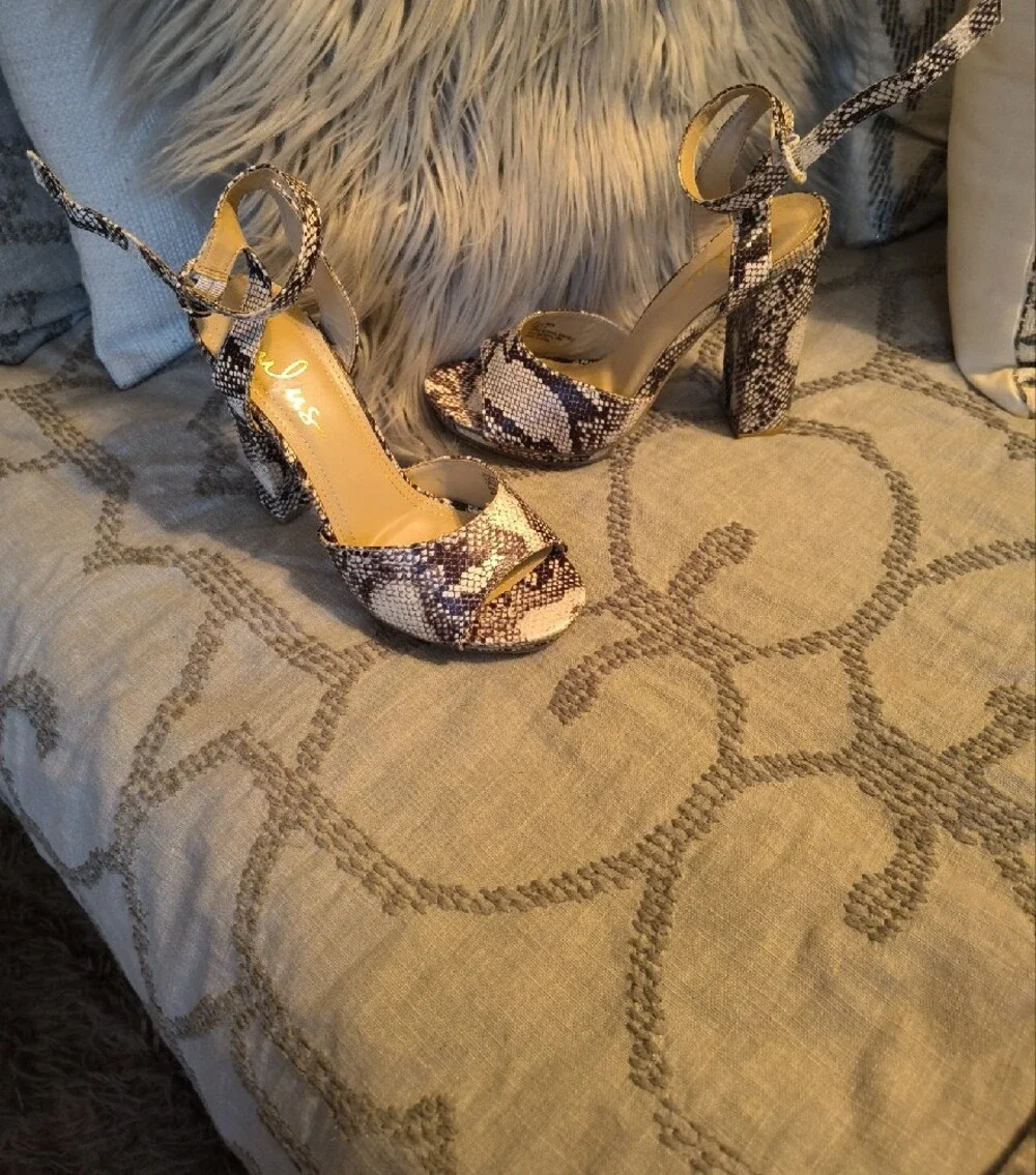 LULUS Women's Snake-Print Ankle Strap Platform Heels - Neutral